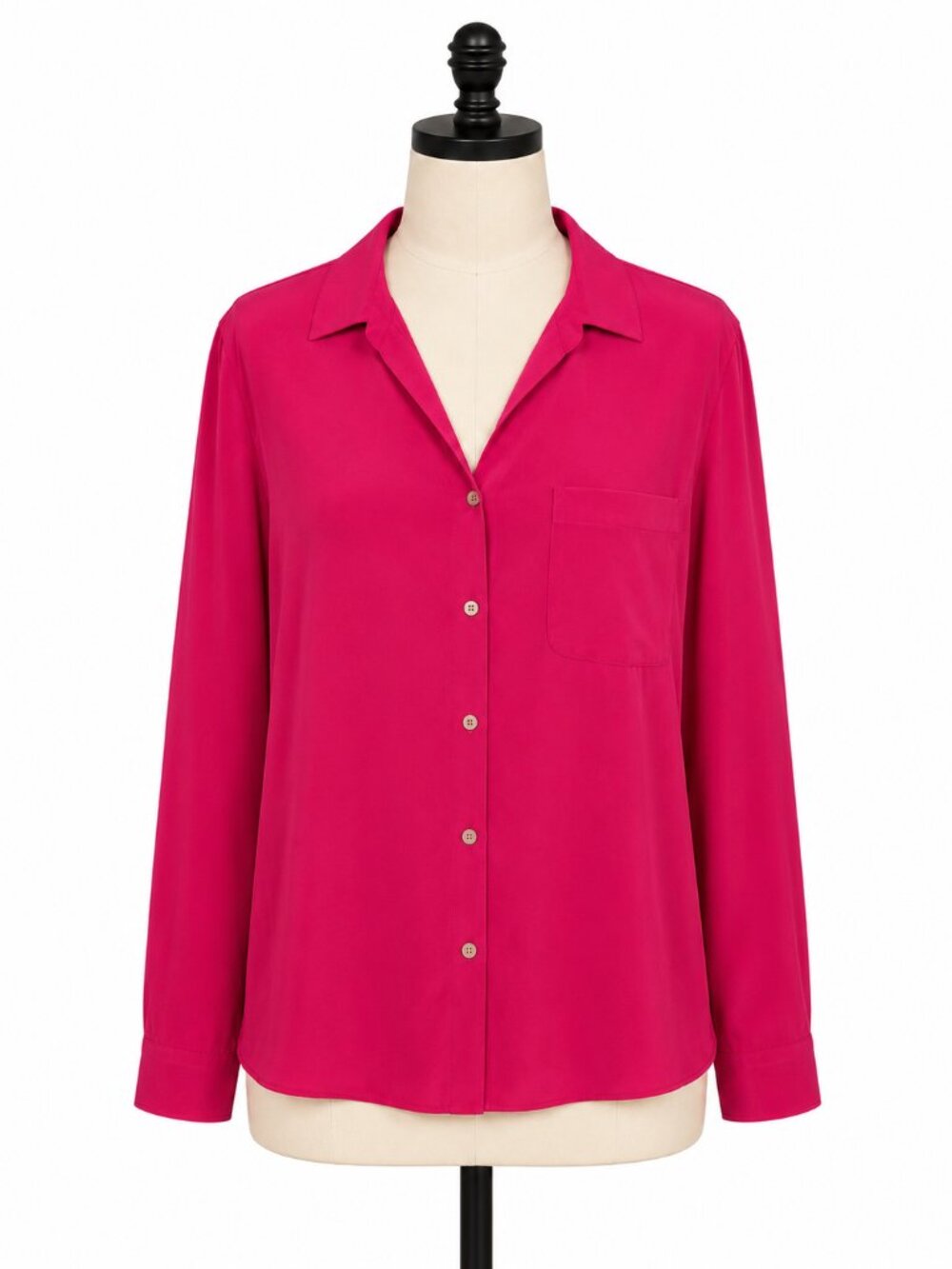 Chico’s Size 3 XL Fuchsia Modal Button Down Blouse Long Sleeve Collared Shirt